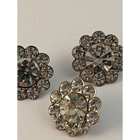 3 Vtge Rhinestone Buttons 7/8" Curved Shanks Clear On Silver Color - Picture 5 of 8